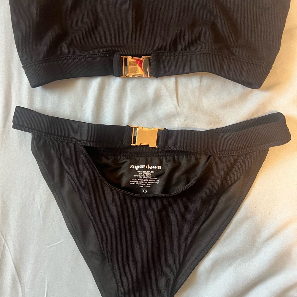 Superdown Black Bikini with Gold Buckle